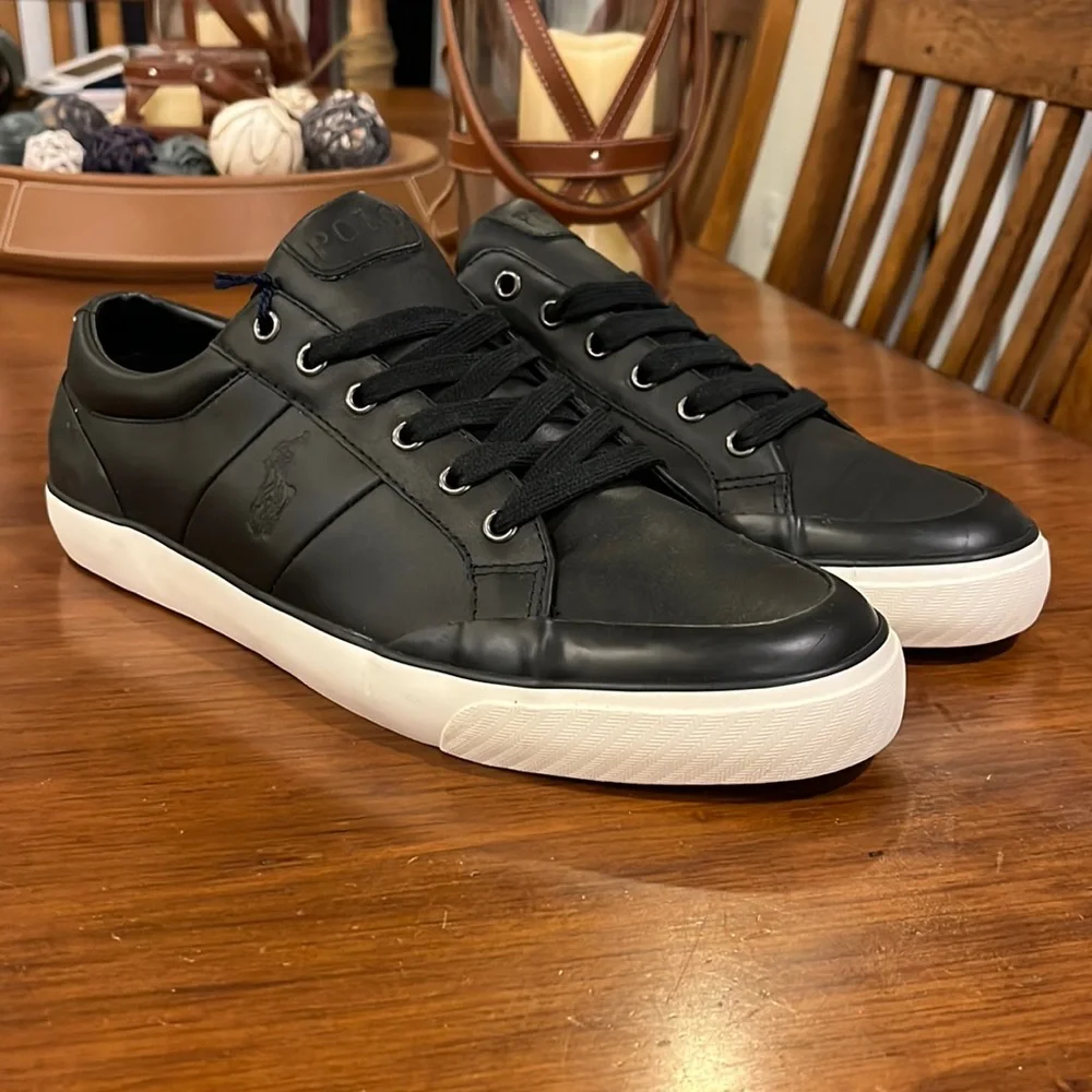 Polo Ralph Lauren Ian Boat Deck Shoes Sneakers new Black Leather Mens Size 12